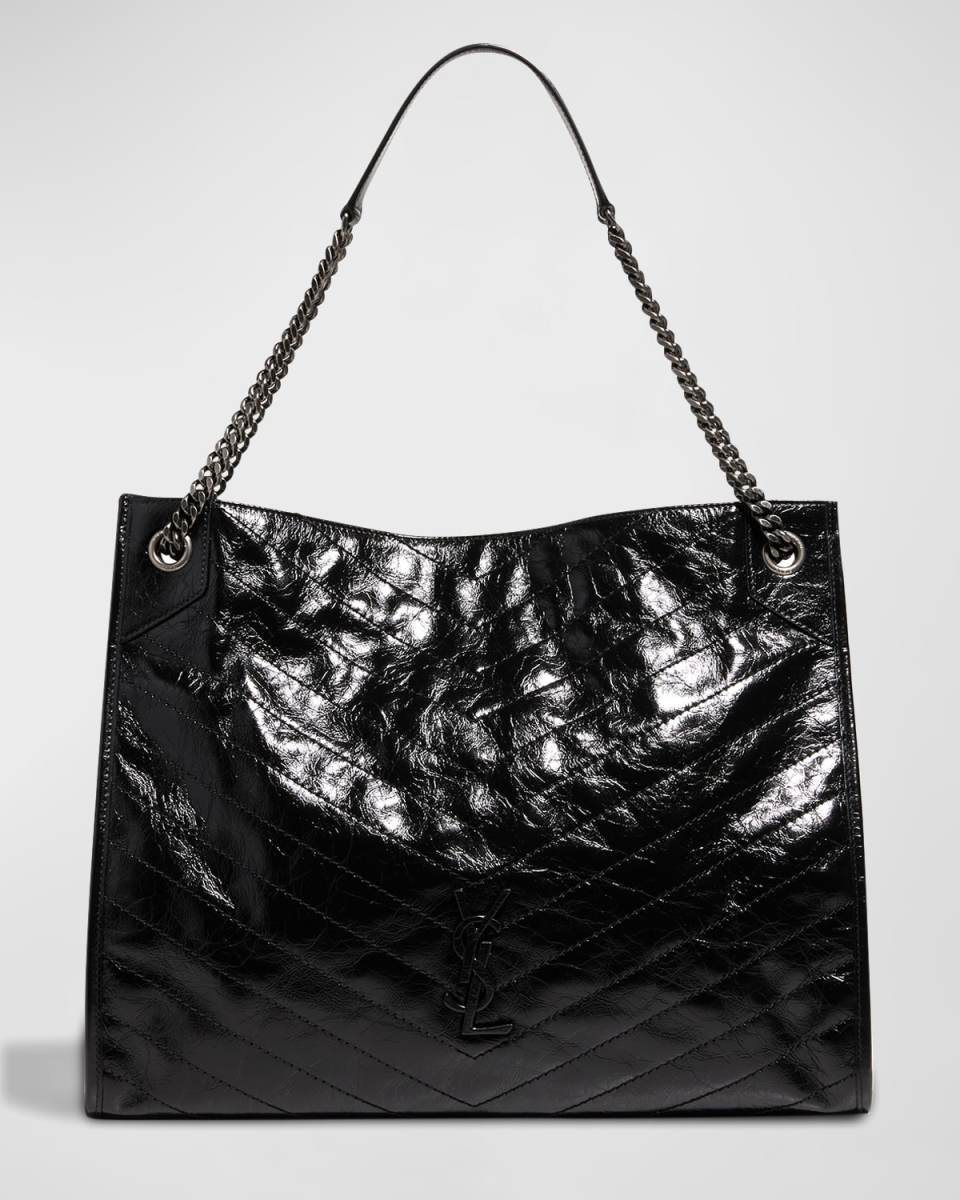 Niki Large YSL Shopper Tote Bag in Crinkled Leather