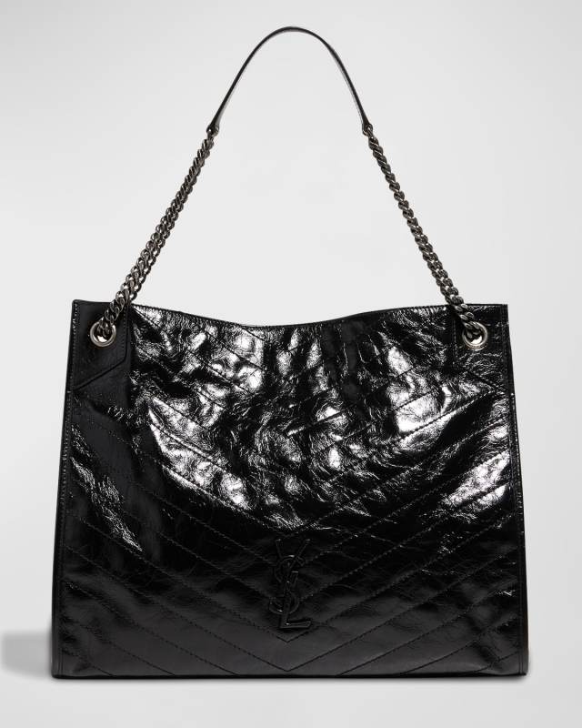 Niki Large YSL Shopper Tote Bag in Crinkled Leather