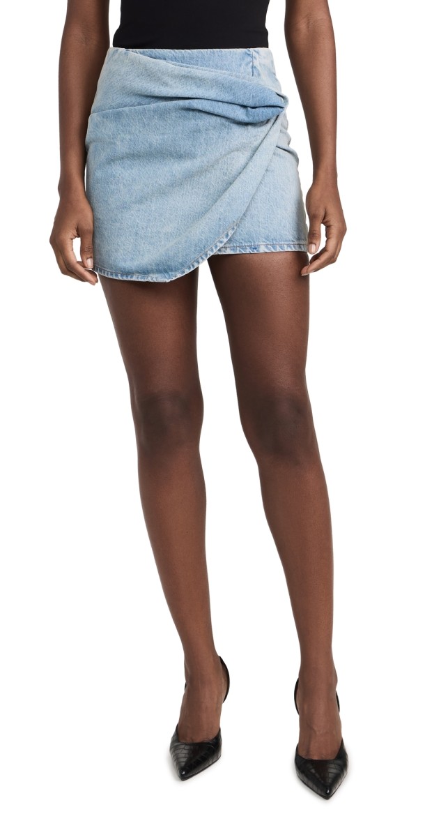 REV The Marlowe Draped Denim Skirt Light Blue