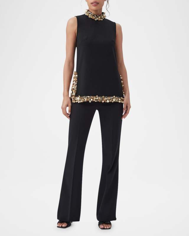 Wonderous 2 Bead & Sequin Mock-Neck Top