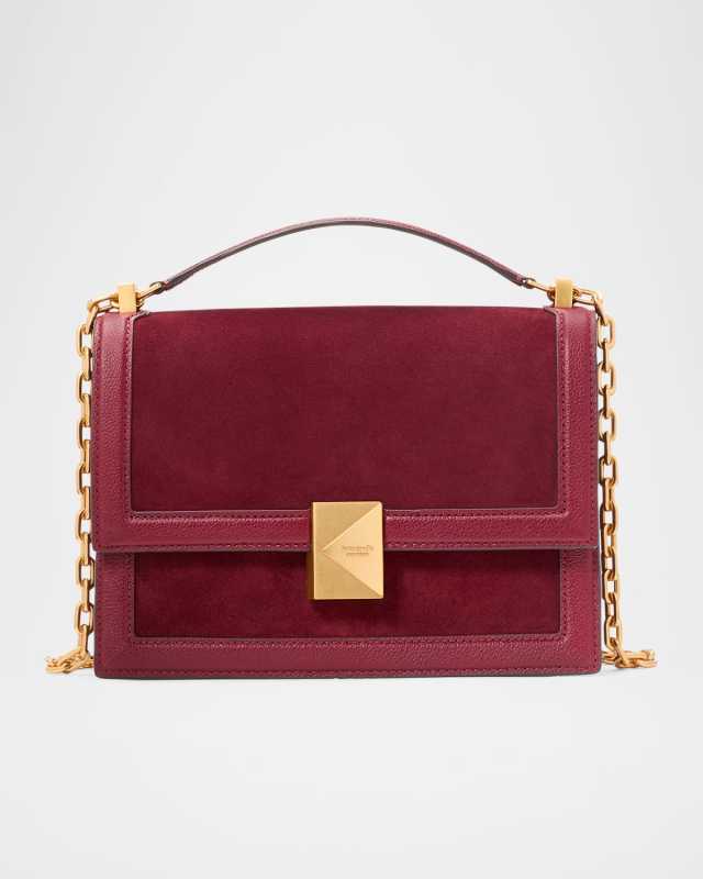 deco pebbled leather & suede shoulder bag