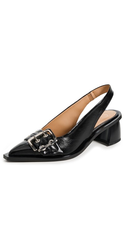 GANNI Naplack Buckle Slingback Pumps Black