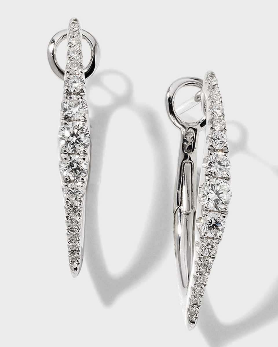 18K White Gold Graduating Half Diamond and Polished Inside Earrings