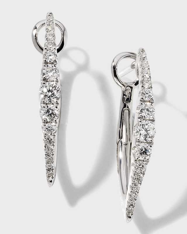 18K White Gold Graduating Half Diamond and Polished Inside Earrings