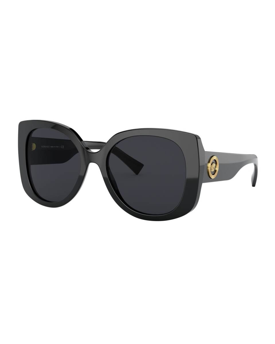 Rectangle Acetate Sunglasses w/ Medusa Temples