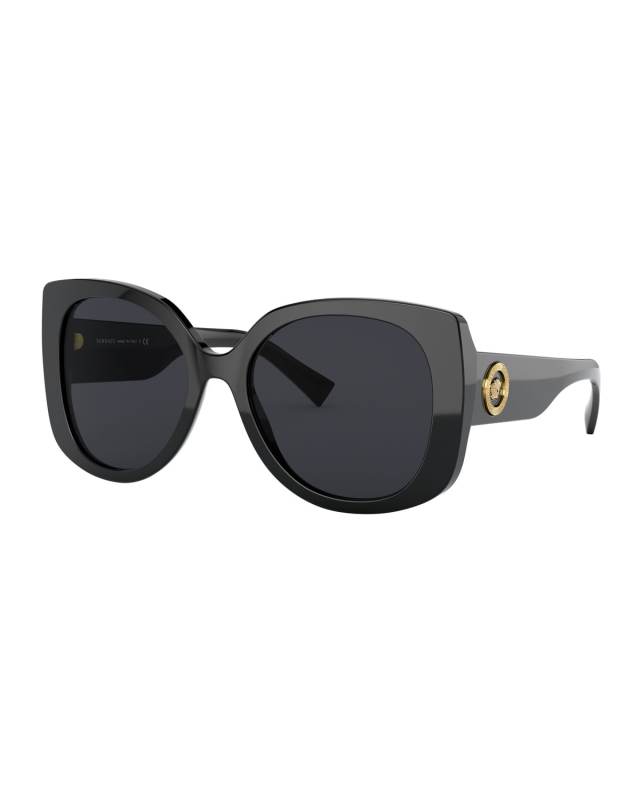 Rectangle Acetate Sunglasses w/ Medusa Temples