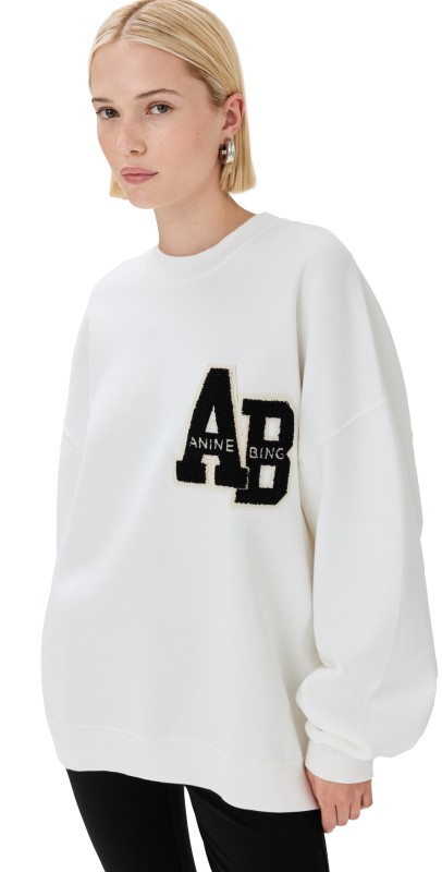 ANINE BING Miles Sweatshirt Letterman Off White Off White