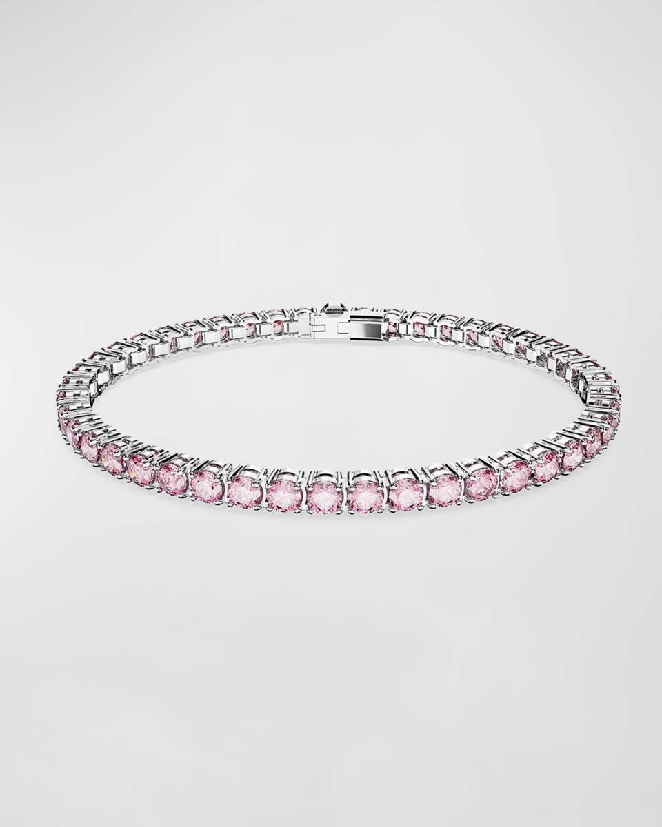 Matrix Rhodium-Plated Round-Cut Pink Crystal Tennis Bracelet