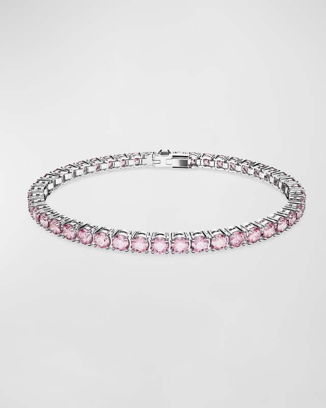 Matrix Rhodium-Plated Round-Cut Pink Crystal Tennis Bracelet