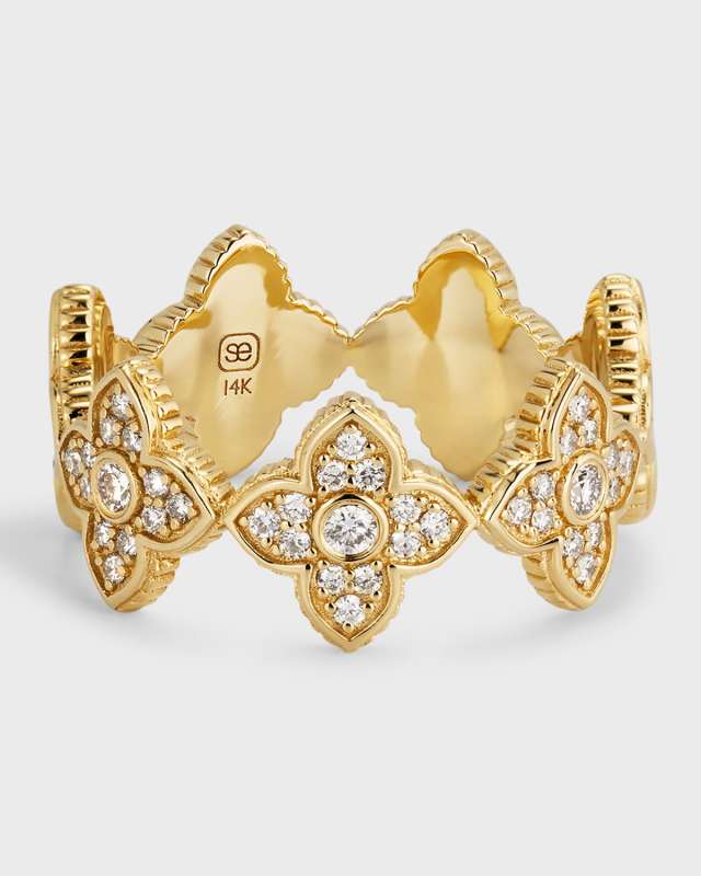14k Gold Moroccan Flower Diamond Ring, Size