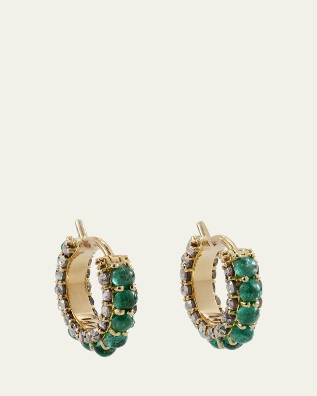 18K Yellow Gold Emerald Streamflow Hoop Earrings