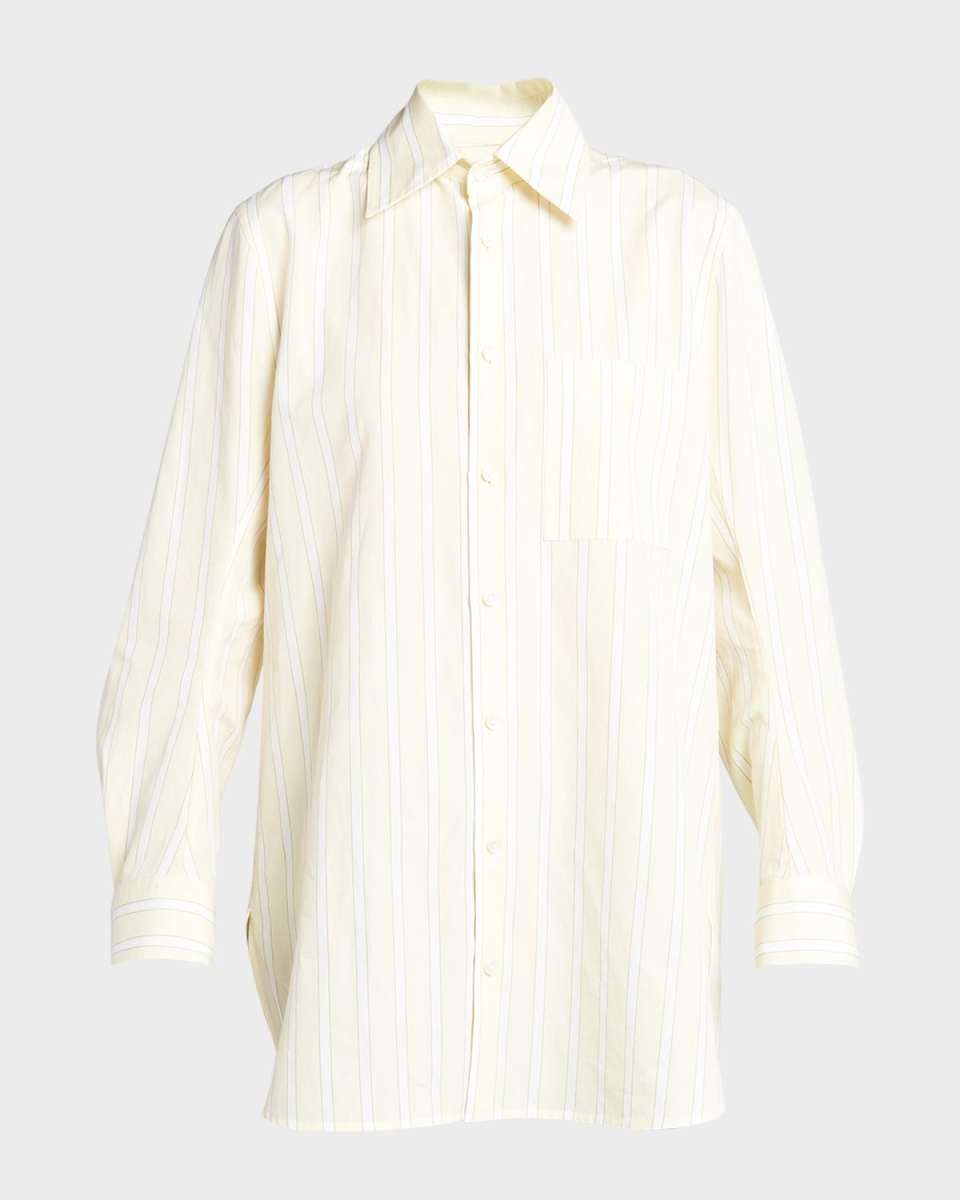 Striped Cotton-Linen Collared Tunic Shirt