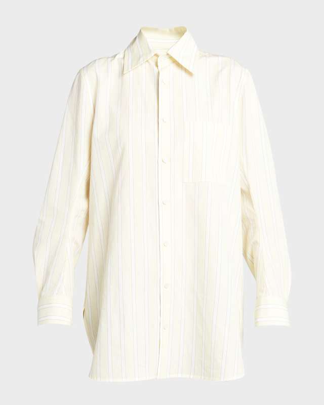 Striped Cotton-Linen Collared Tunic Shirt