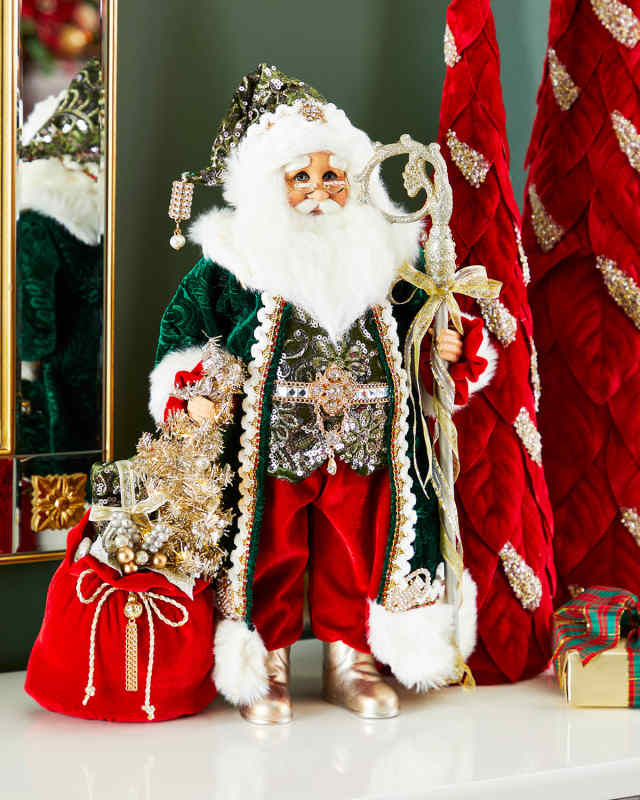 19" Lighted Sparkling Emerald Santa