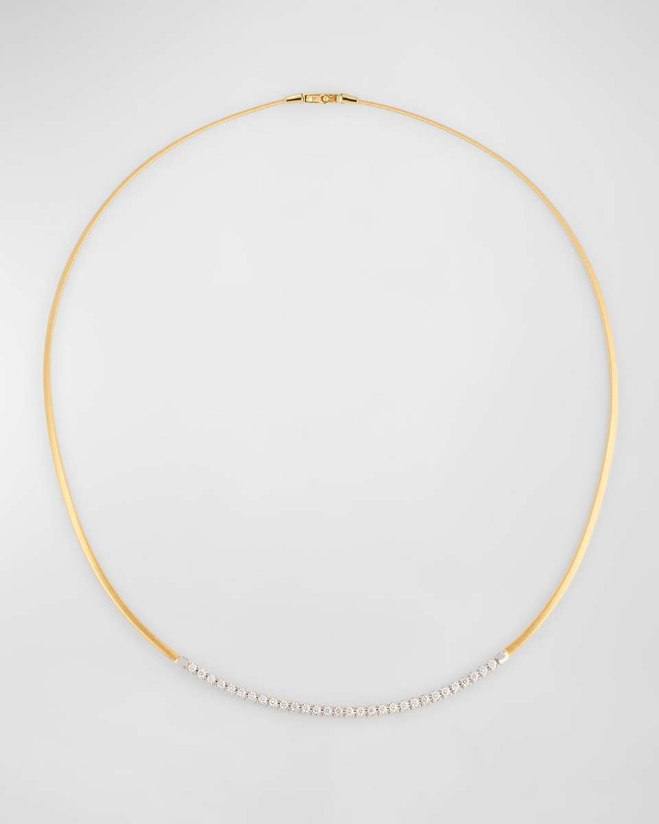 18K Yellow Gold Single Strand Coil Collar Necklace with Diamond Bar