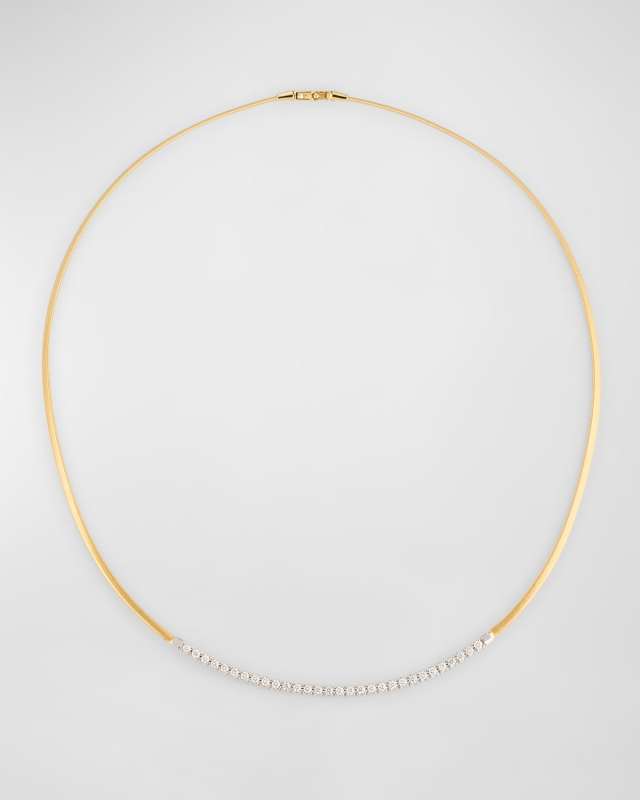 18K Yellow Gold Single Strand Coil Collar Necklace with Diamond Bar