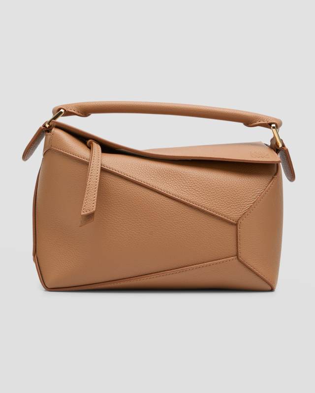 Puzzle Edge Small Top-Handle Bag in Soft Grained Leather
