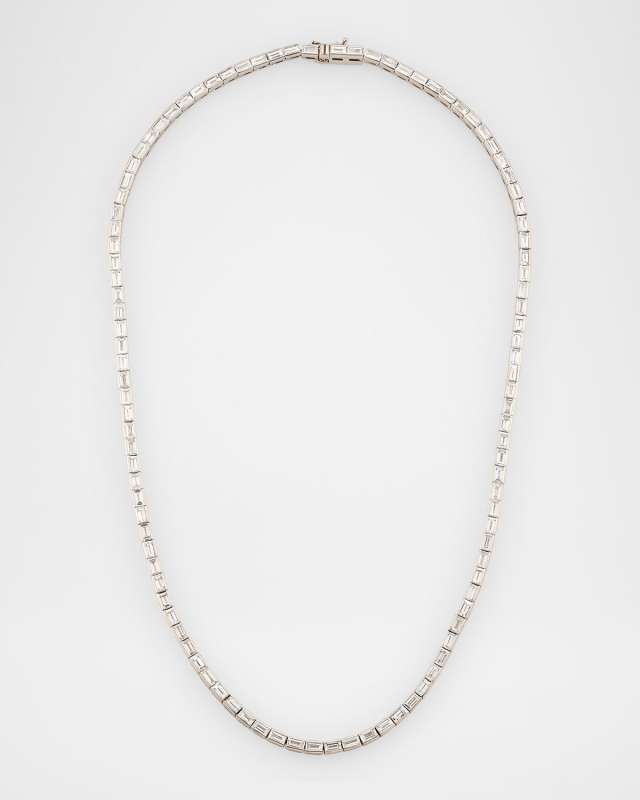 18K White Gold Baguette Diamond Tennis Necklace, 16"L