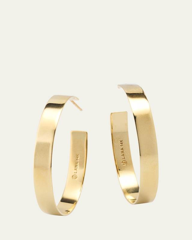 14K Yellow Gold 35mm Flat Vanity Hoop Earrings