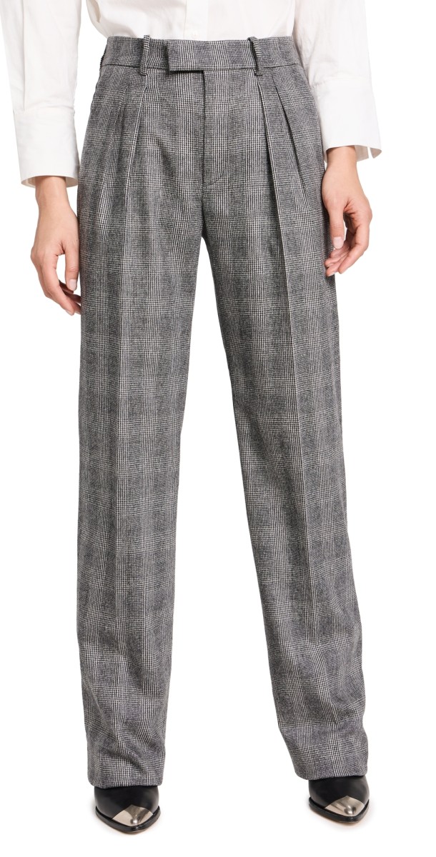 Nili Lotan Alphonse Pleated Tailoring Pants Black/White Prince Of Wales