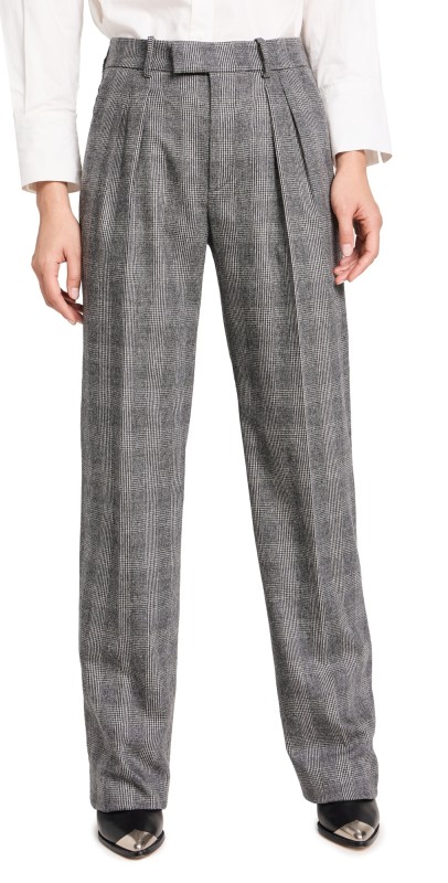 Nili Lotan Alphonse Pleated Tailoring Pants Black/White Prince Of Wales