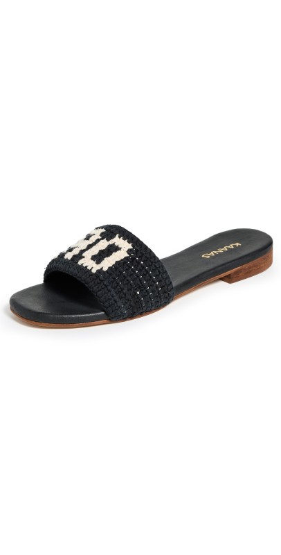 KAANAS Serin Ciao Handwoven Crochet Slip On Sandals Black
