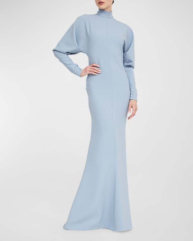Katherine Mock-Neck Dolman-Sleeve Trumpet Gown