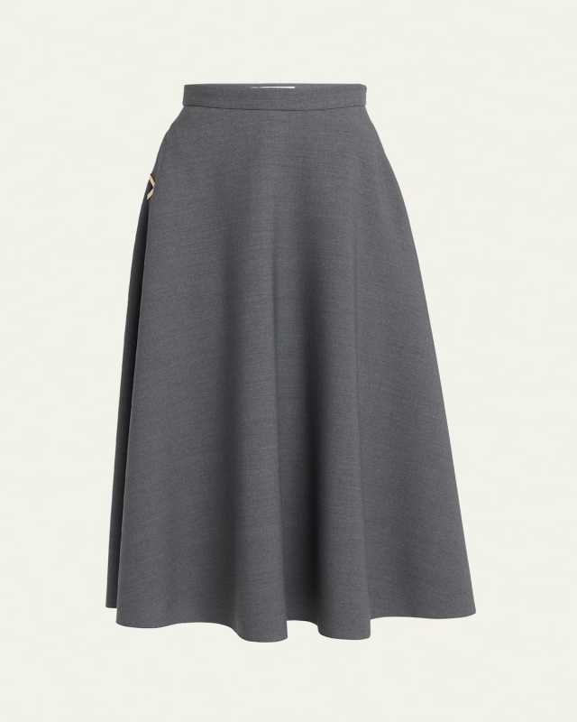 V-Logo Solid Active Gabardine Midi Circle Skirt