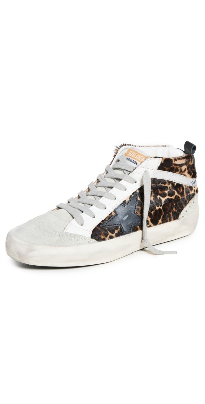 Golden Goose Mid Star Horsy Upper Suede Toe and Spur Sneakers Beige Brown Leo/Ice