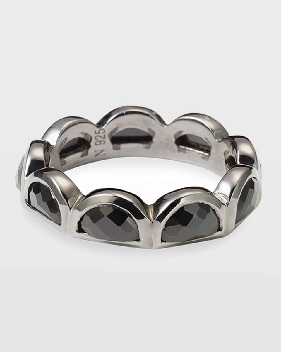 Small Scallop Band Ring with Black Spinel, Size 6.5