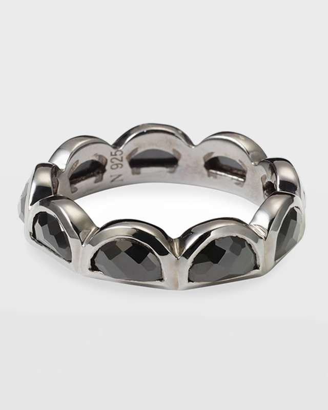 Small Scallop Band Ring with Black Spinel, Size 6.5