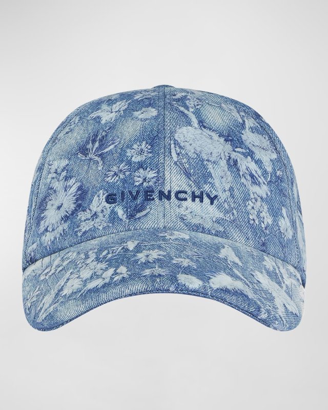 Embroidered Floral Denim Baseball Hat