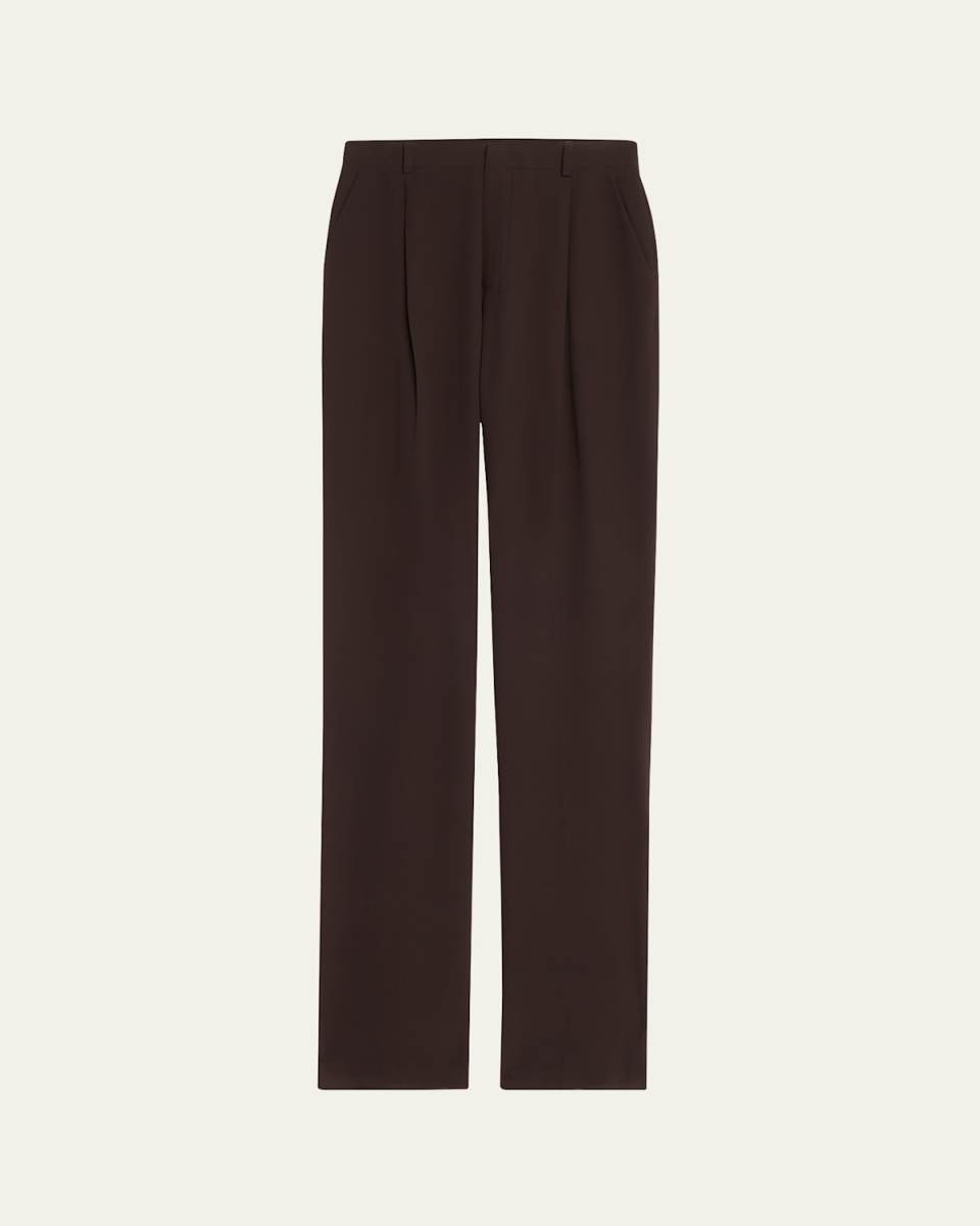 Pleated Straight-Leg Silk Suiting Trousers