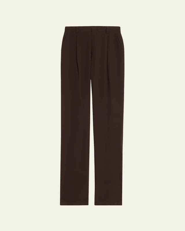 Pleated Straight-Leg Silk Suiting Trousers