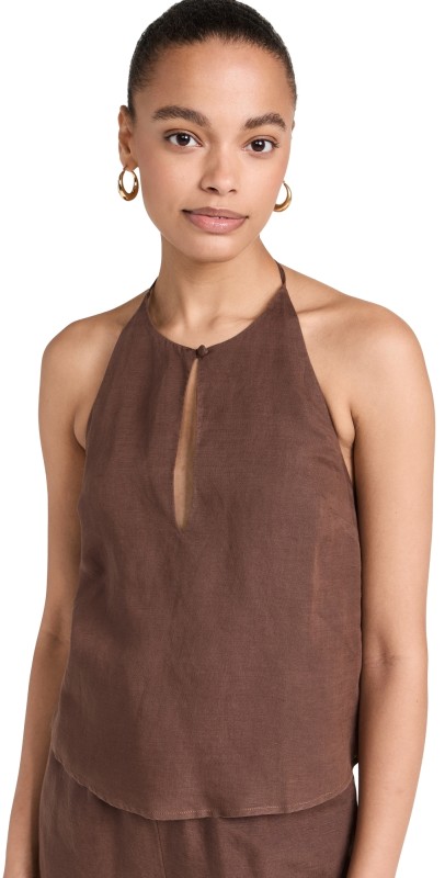 Onia Air Linen Keyhole Halter Top Hickory