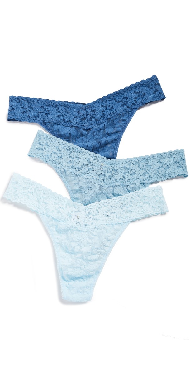 Hanky Panky Signature Lace Original Rise Thong Panties 3 Pack Something Blu