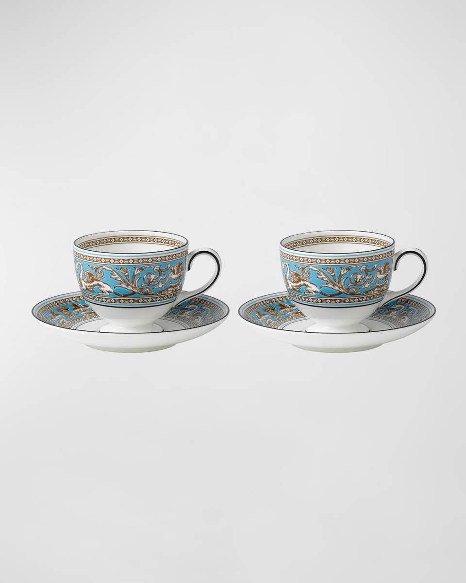 Florentine Turquoise Teacups & Saucer Set