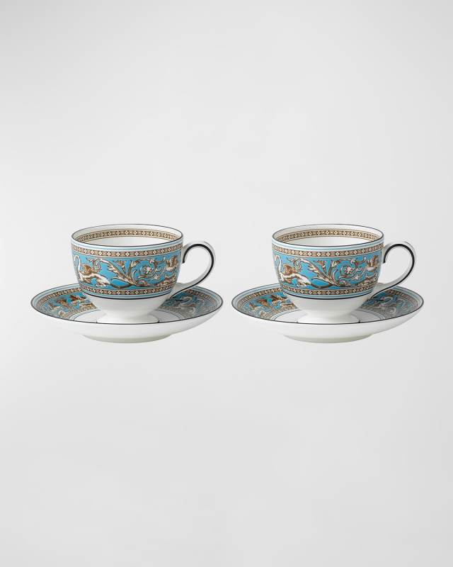 Florentine Turquoise Teacups & Saucer Set