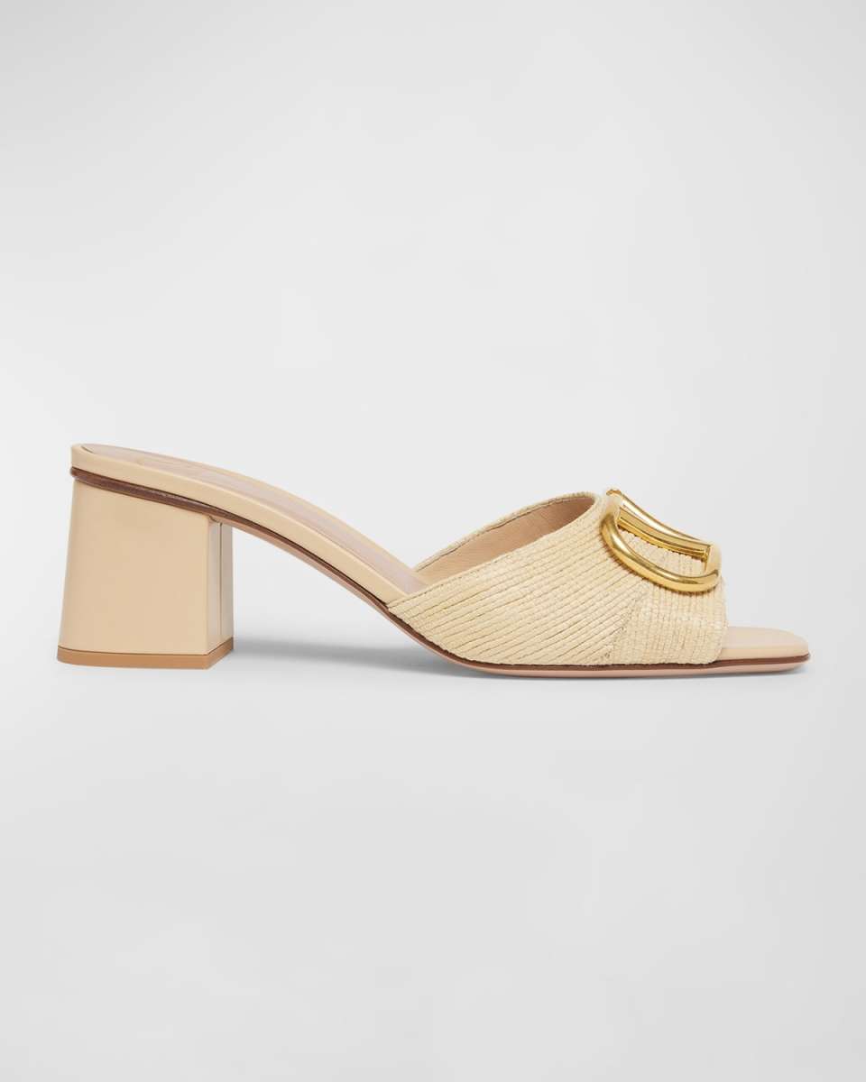 VLogo Medallion Raffia Slide Sandals
