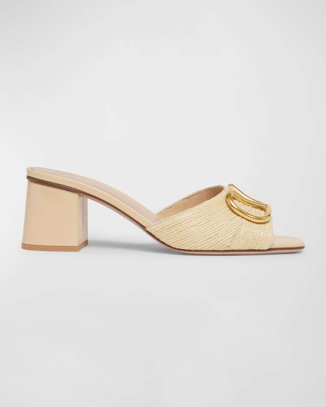 VLogo Medallion Raffia Slide Sandals
