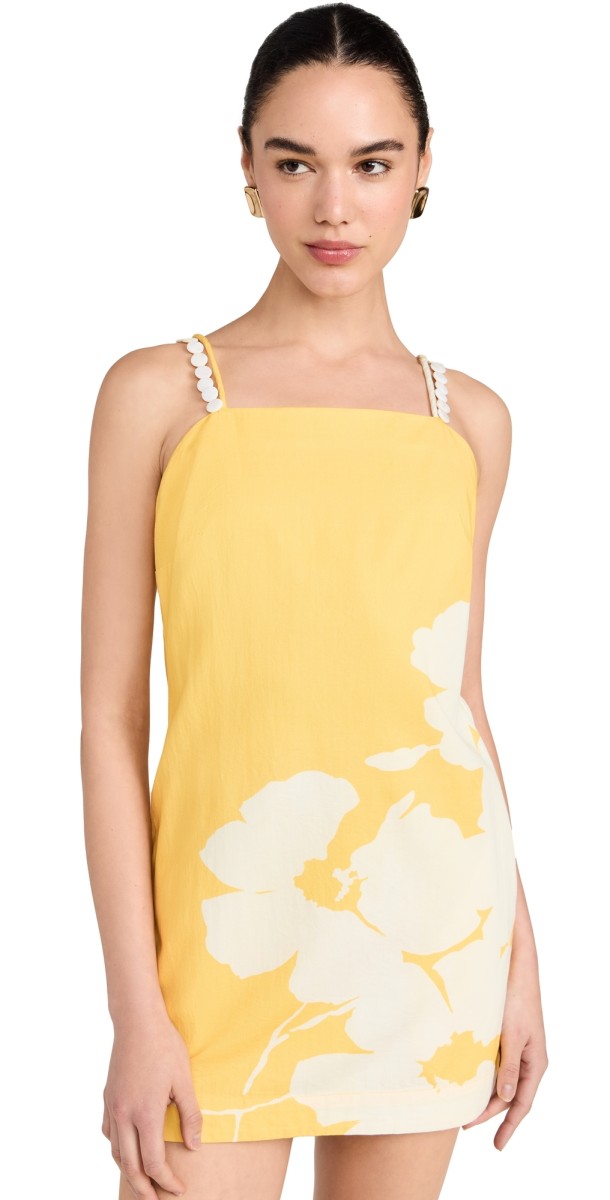 AMUR Lita Beaded Strap Mini Dress Yellow Pear
