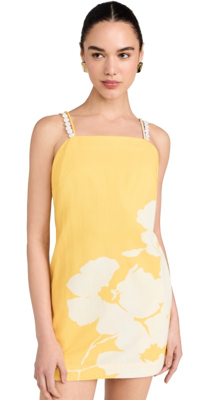 AMUR Lita Beaded Strap Mini Dress Yellow Pear