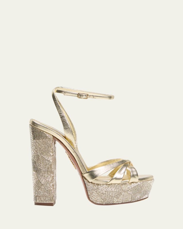 Beaded Metallic Leather Platform Sandals
