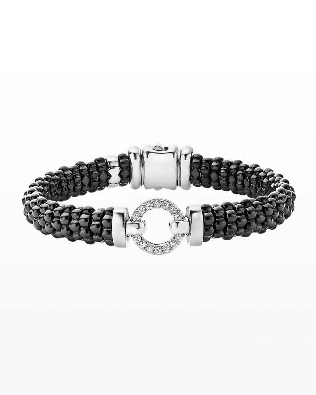 Black Caviar Ceramic Bracelet with Diamond Circle