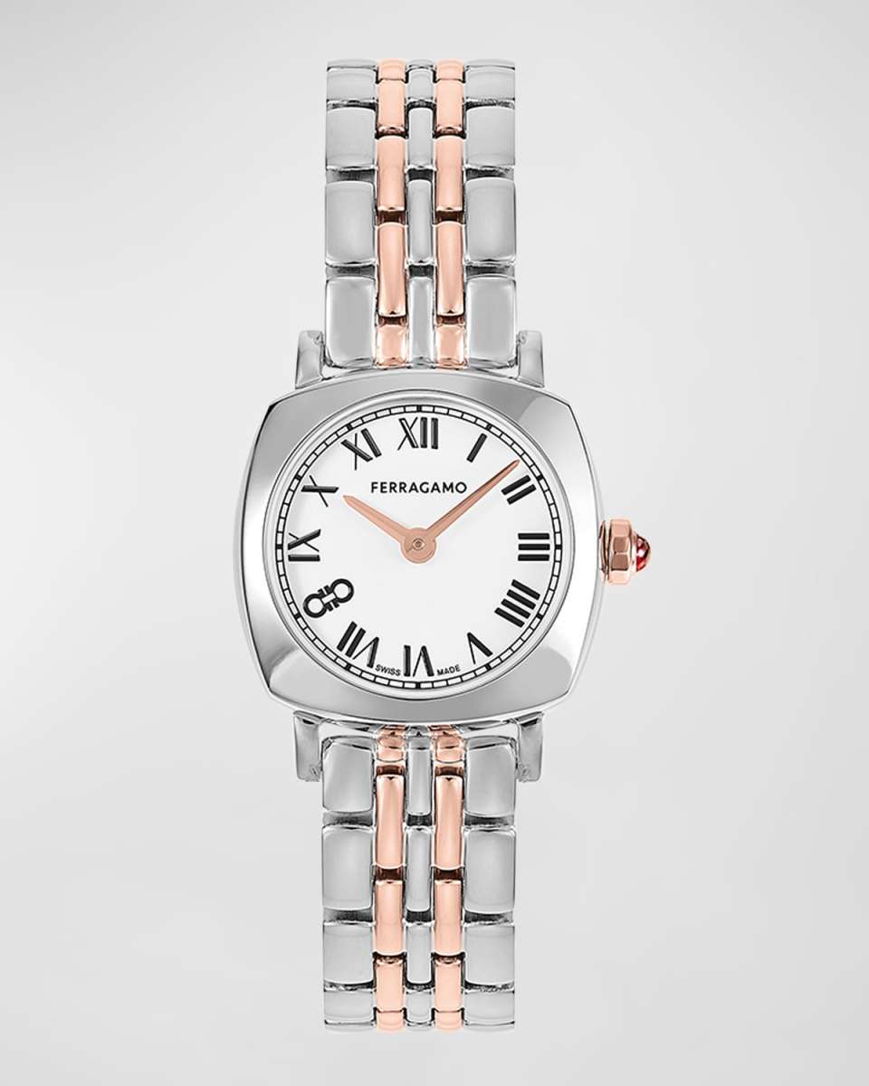 23mm Ferragamo Soft Square Watch with Bracelet Strap, Two Tone Rose Gold