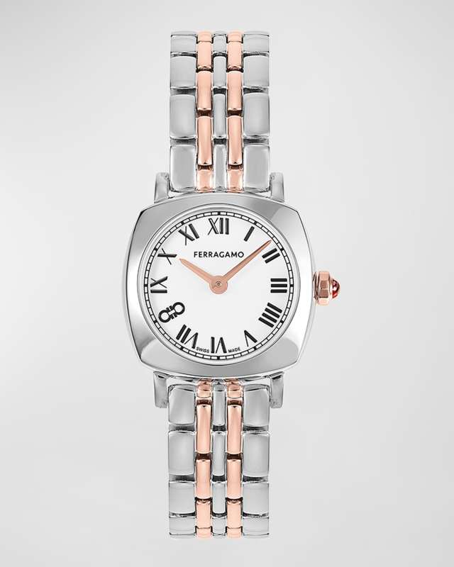 23mm Ferragamo Soft Square Watch with Bracelet Strap, Two Tone Rose Gold