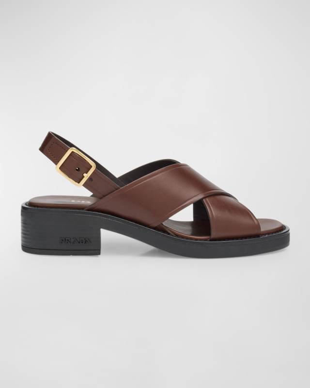 Leather Crisscross Slingback Sandals