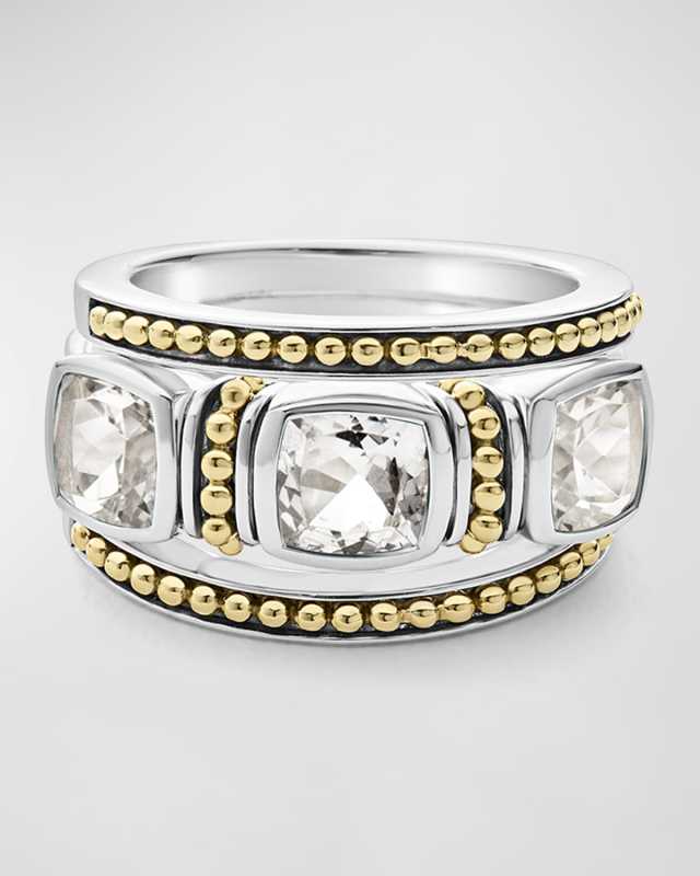 Rittenhouse White Topaz Triple 6mm Cushion-Set Ring