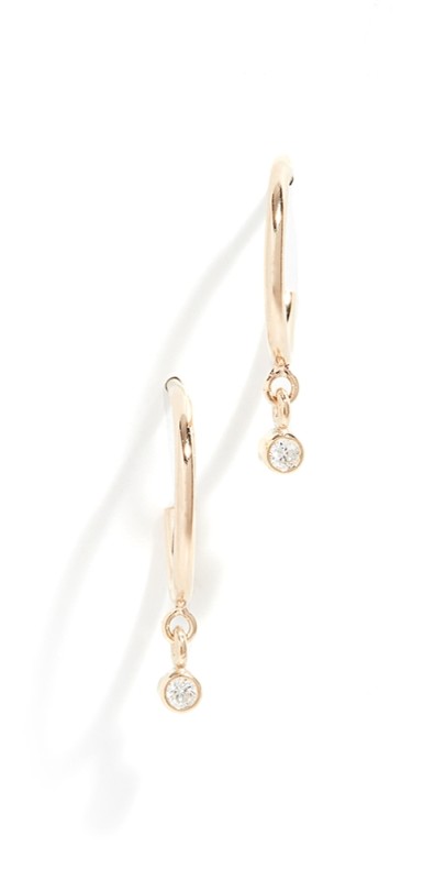 Zoe Chicco 14k Dangling Diamond Huggie Hoops Yellow Gold