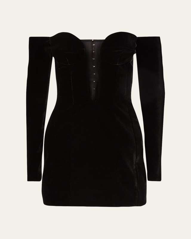 Off-Shoulder Corset Velvet Mini Dress